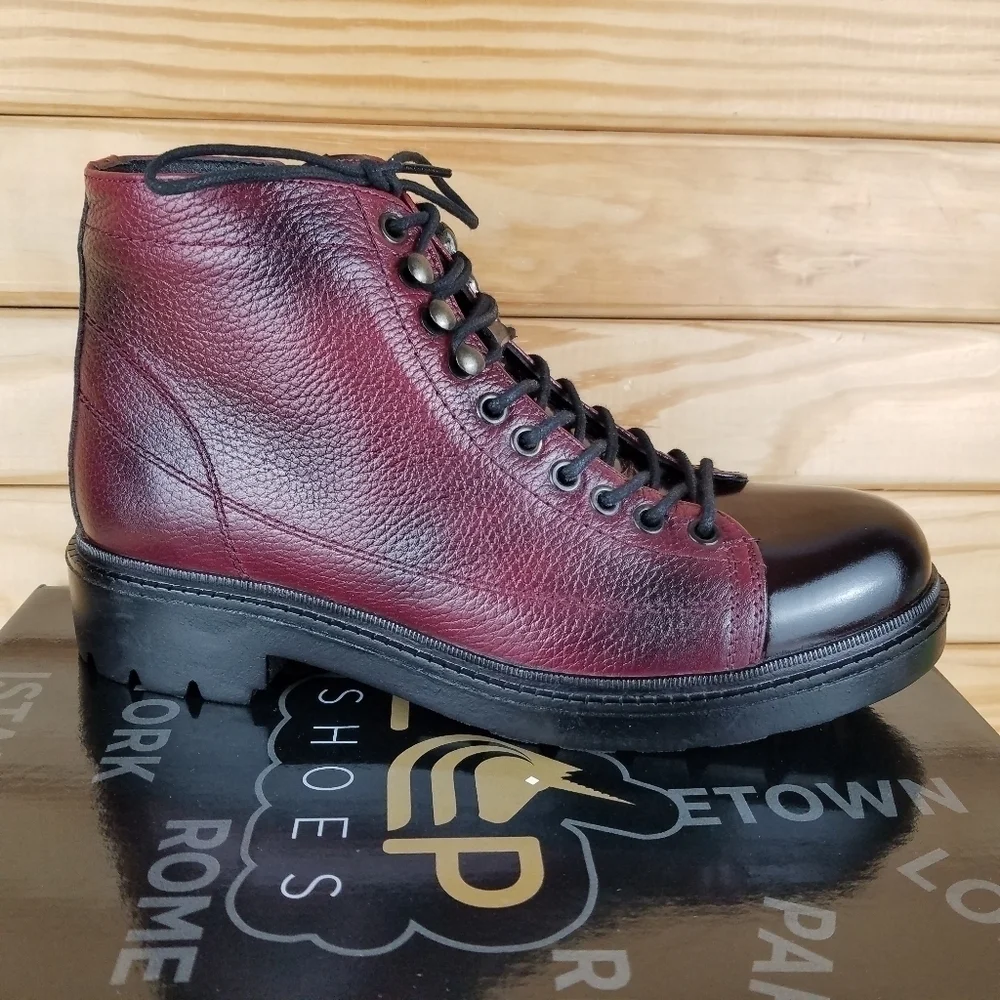 NEW Paul Branco Chukka Ankle Boots Genuine Leather Mens 8 Burgundy Moto Grunge